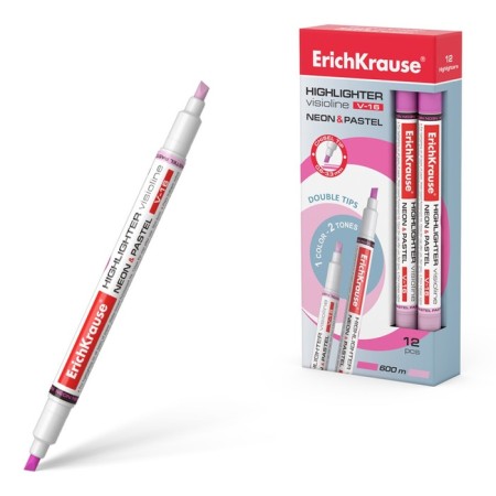 Erichkrause Visioline V-16 Neon+Pastel, 0.6-3.3 mm, bilateral, water-based ink, pink, pink