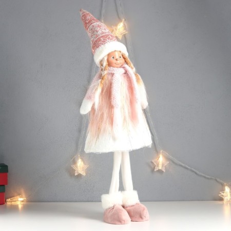 Interior doll "Girl with braids, in cap, white-pink outfit" 63x20x13 cm-1