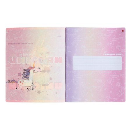 Notebook of 48 sheets in the Unicorn cage, cover coated cardboard, matte lamination Soft Touch, foil, mix-7