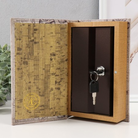 Safe-book wood to the leatherette "ship and sea shells" 21x13x5 cm-3