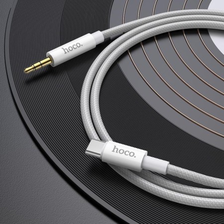 Hoco UPA19, Jack 3.5 mm (M) - Type -C, 1 m, nylon, silver cable-3