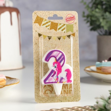 Candle in the Cake "Unicorn", number 2, purple, 6.5 cm-1
