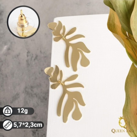 Earrings Metal "Atmosphere" palm pattern, color gold