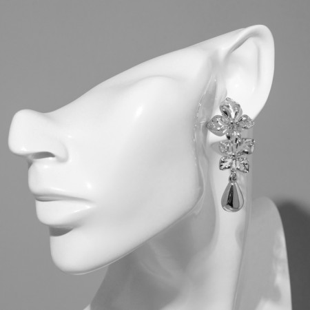 Earrings Metal "Style" Flower with a drop, Color silver-3