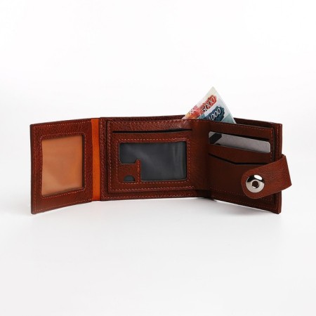 Male purse on a magnet, department for bills, for maps, for coins, brown color-4