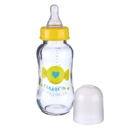 A bottle for feeding glass "Bear Prince", classic throat, medium stream, 180 ml., From 3 months.-4