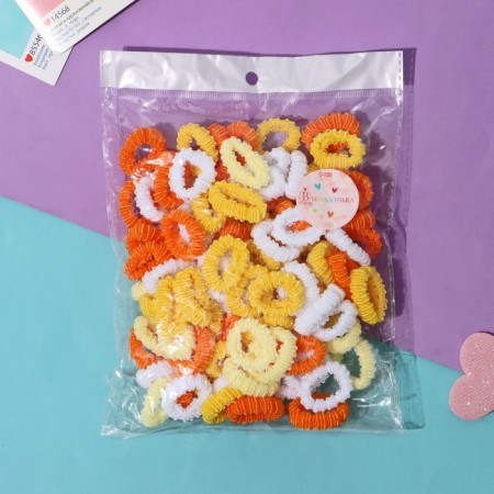 Hair elastic band "Tm -Mahrushka" (set 100 pcs) 2.5 cm, white yellow orange-1