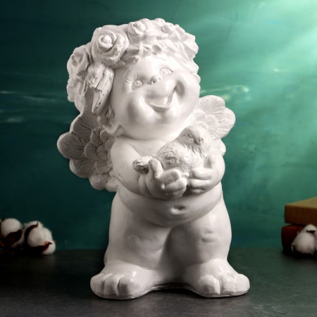Figure "Angel with a sparrow" 33x23cm, white