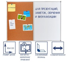 Combined board 90x120 cm, magnetic marker/cork, calligrata standard, in the aluminum frame