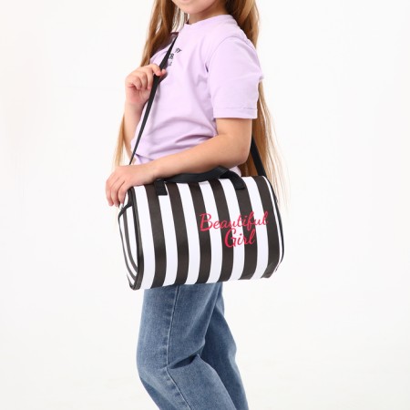 Sports bag with lightning, 2 outer pockets, long belt, black/white color-6