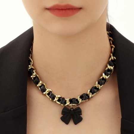 Choker "chain" with a bow, color black metal gold, 48 cm