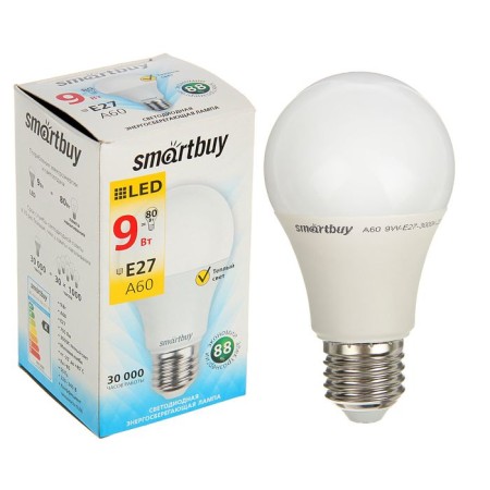 Smartbuy, E27, A60, 9 W, 3000 K, warm white light lamp