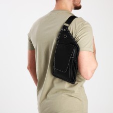 Male sling bag made of artificial leather, black color