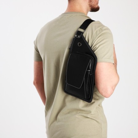 Male sling bag made of artificial leather, black color