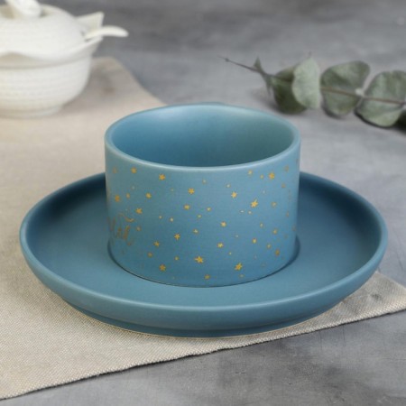 Tea couple ceramic with a matte coating "I love you", 200 ml, blue color-1