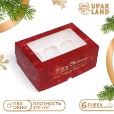 Упаковка на 6 капкейков с окном "Счастливый Новый год", 25 х 17 х 10 см