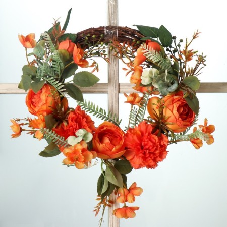 Wreath on the door Interior "Orange Flowers" 32x7x32 cm-1