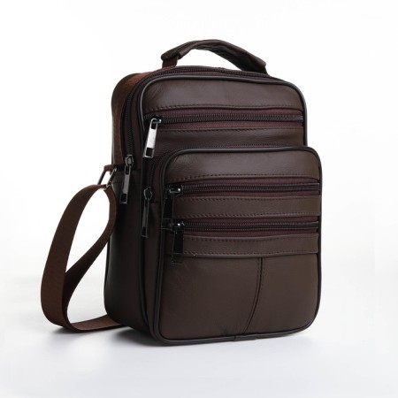 Male bag on lightning, long belt, brown color