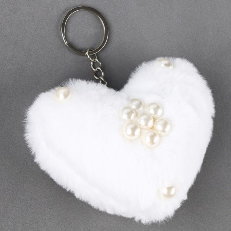 Soft toy "heart" with beads, on a keychain, 10 cm, white color-2