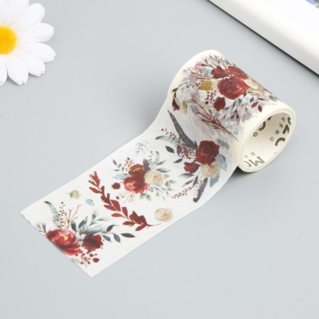 Adhesive tape paper "red flowers" width 5.4 cm winding 3 m 5.4x3.8x3.8 cm-1