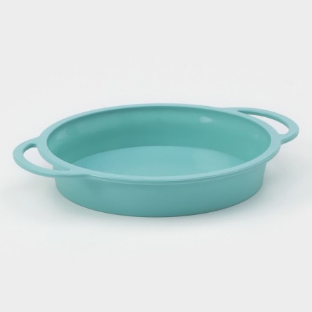 Silicone form for baking “Circle with handles”, 30.5 × 25 × 4.7 cm (inner diameter 24.7 cm), Biryuza color
