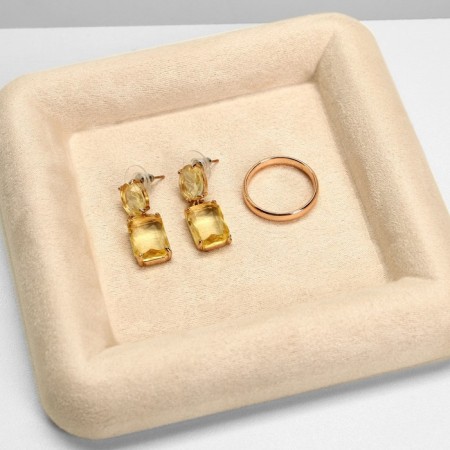 Staste for jewelry universal without plush inserts, phlock, 12 × 12 × 1.8 cm, beige color-1
