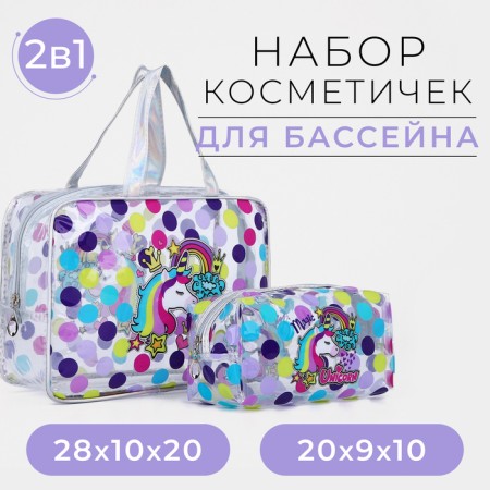 A set of cosmetic bags for the pool, 2 in 1, silver/multi -colored color