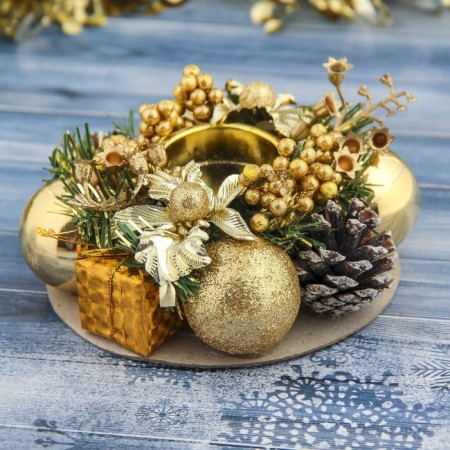 Cloth for one candle "Christmas" with cones and golden balls, 13x5 cm dos 4 cm