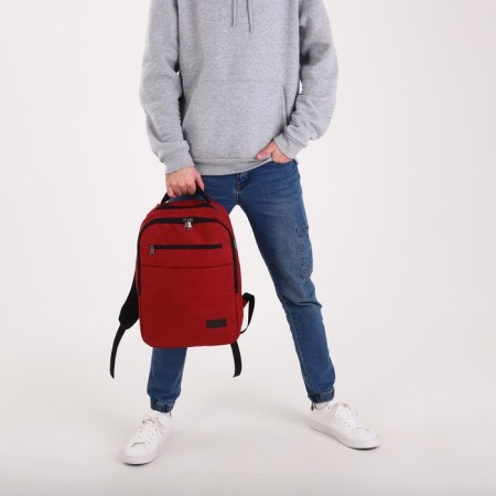 A backpack with a zipper, "saxi", outer pocket, red color-8