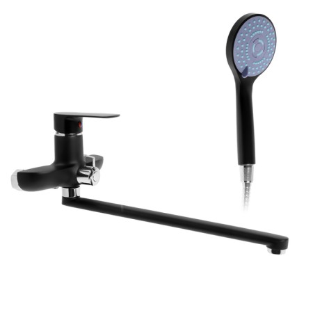 Bath mixer Zein Z2493, pour 35 cm, 35 mm cartridge, with shower, black/chrome