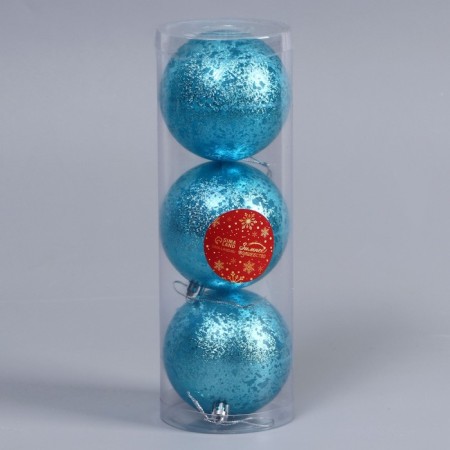 Set of balls plastic D-8 cm, 3 pcs "retro" blue-1