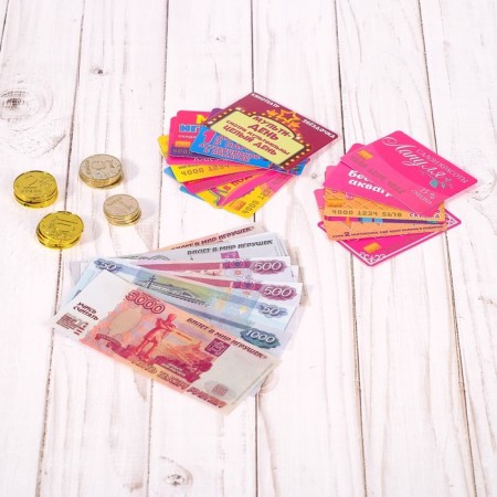 Game set "Shop", paper bills, coins, cards, in a bag-1