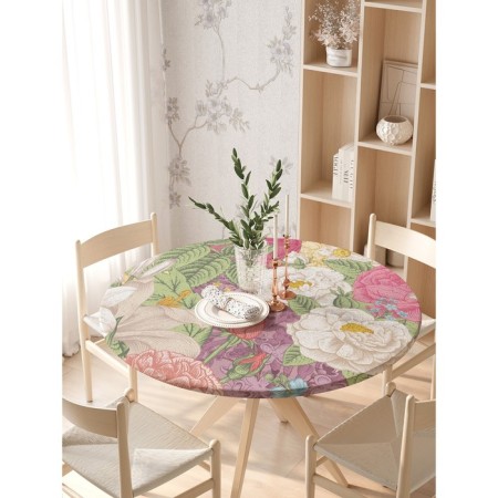 Tables on the table “Flower picture”, round, oxford, elastic band, size 140x140 cm, diameter 105-120 cm-2