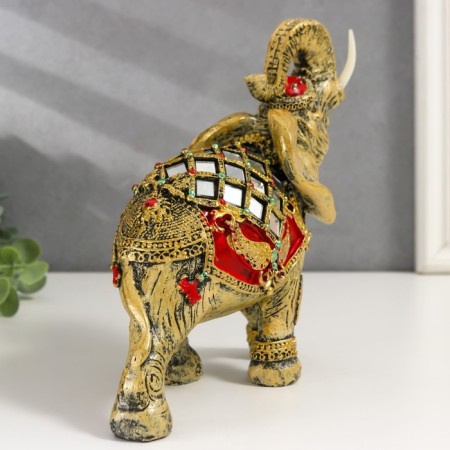 Polystone souvenir "Elephant in Red Popone with gold patterns and mirrors" 18.5x8x23 cm-2