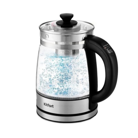 Electric kettle KitFort KT-6119, glass, 1.7 l, 2200 watts, adjustment t °, silver