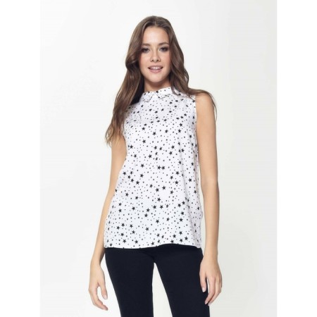 Women's blouse with a star print CONTE Elegant, size XL, color White, Black-1