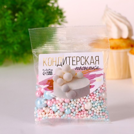 Confectionery sprinkling "Delicate shine": azure, pink, snow -white, 50 g-1