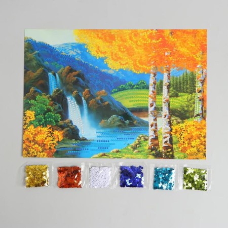 Application with sequins with an adhesive layer "Autumn landscape", 30 × 45 cm-2