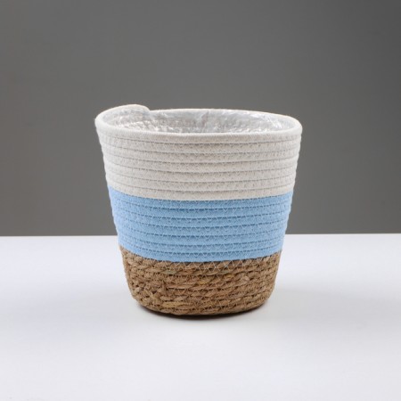 Kashpo wicker "Namibia", 21.5x21.5x18.8 cm, natural, blue, white