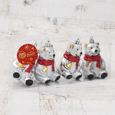 Christmas tree decoration "Bear in a scarf" (set 4 pcs) 5.5x8 cm, silver-1