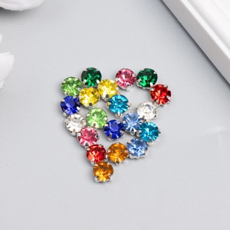 Rhinestones in the DACs Round 6 mm (20 pcs/pack), mix, silver frame
