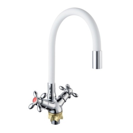 Kitchen mixer BOOU BA5318-1F-E351A-B702, flexible surge, brass, white/chrome
