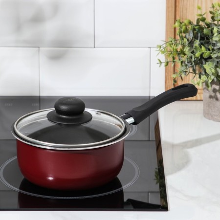 Bucket "Expert", 1.3 l, d = 16 cm, glass cover, plastic handle, anti -stick coating, burgundy color-4