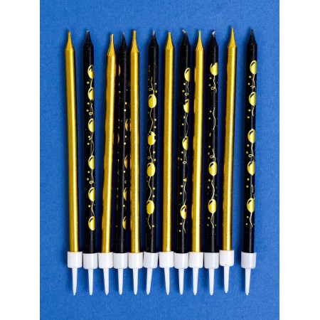 Set of candles for the cake "Airy balls", 12 pcs, gold and black-1