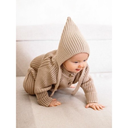 Hat on the ties Children's Amarobaby Pure Love Elf, size 44-46 cm, beige color-4