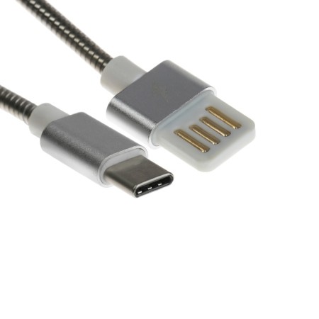 Type -C cable - usb, 2.1 a, metal braid, 1 meter, silver