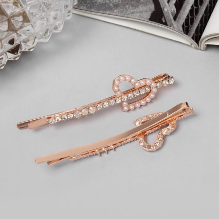 Invisible hair "Gloria" (set 2 pcs) heart, 6 cm, pink gold-1