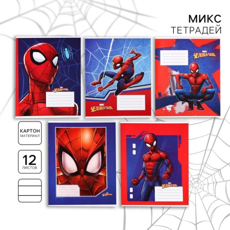 Notebook in a ruler of 12 sheets, 5 types of mix, cover coated cardboard, spider-man