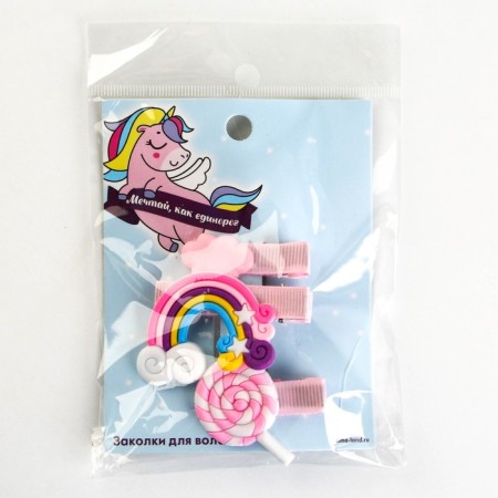 Hair clips for children "Dream as a unicorn", 3 pcs, 7.5 x 10 cm-6