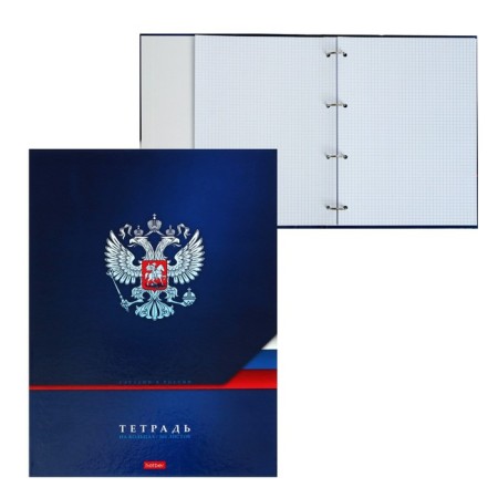 A notebook on 4 rings A5, 160 sheets, in a cage, "Russia", a hard cover, glossy lamination, an offset block
